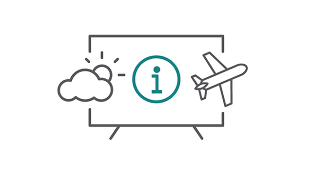 This is an image showing simple icons representing the Add-On Services provided by LG Pro:Centric Cloud, such as flight information.